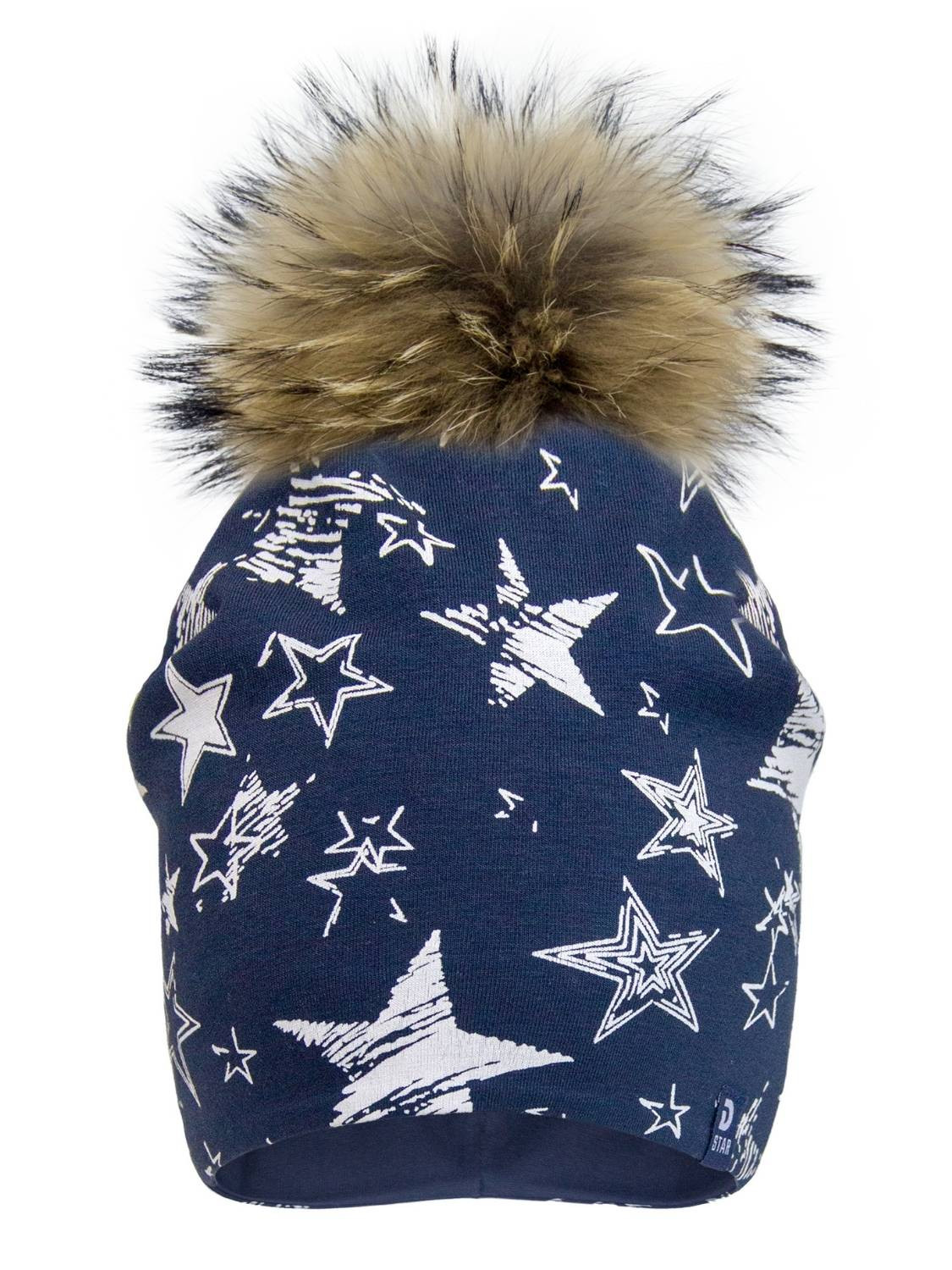 Cotton beanie with detachable raccoon pompom, 2132_pn, 3 years up mom