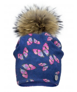 Cotton beanie with detachable raccoon pompom, 20253_pn, 3 years up mom