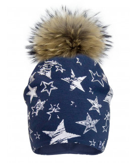 Cotton beanie with detachable raccoon pompom, 2132_pn, 3 years up mom