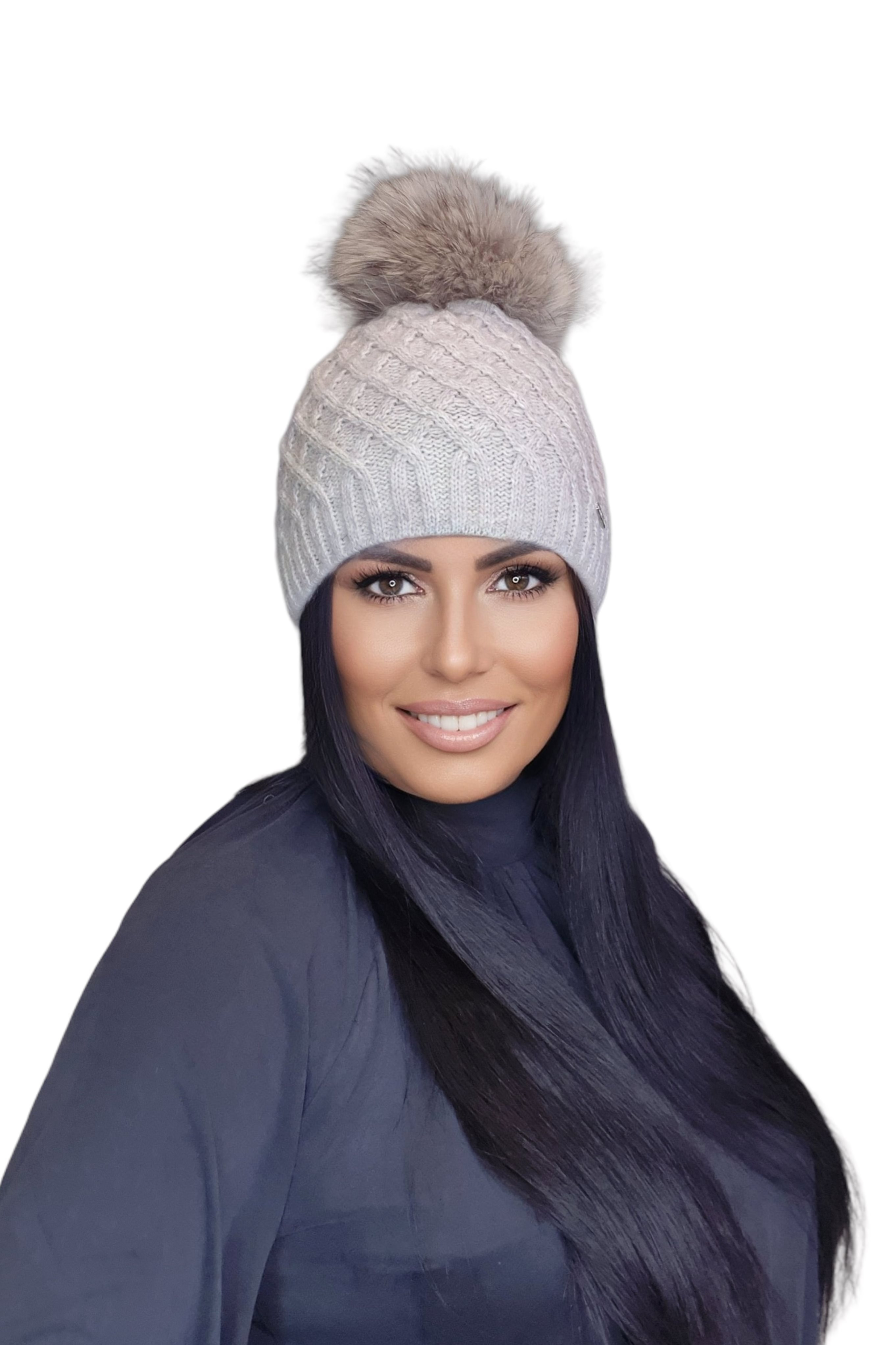 Belle tuque d'hiver en laine avec le pompon en fausse fourrure pour femmes, SHAKTI