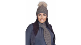 Belle tuque d'hiver en laine avec le pompon en vrai fourrure pour femmes, SHAKTI_pn